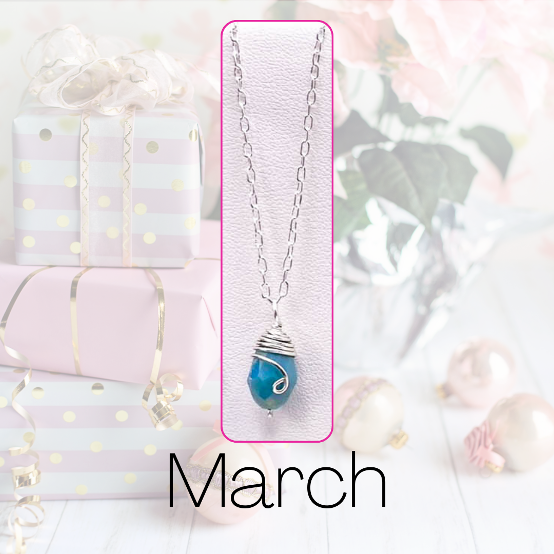 March silver birthstone necklace