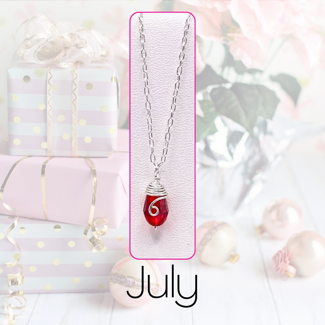 July silver birthstone necklace