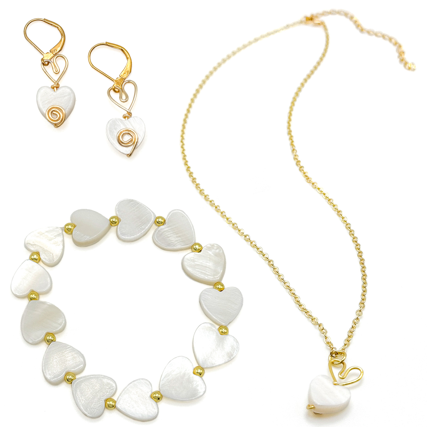 Mother of pearl gold heart jewelry