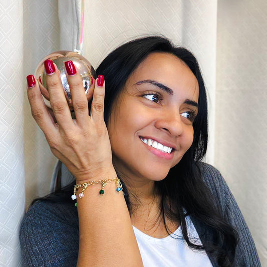 Gold multicolor birthstone charm bracelet