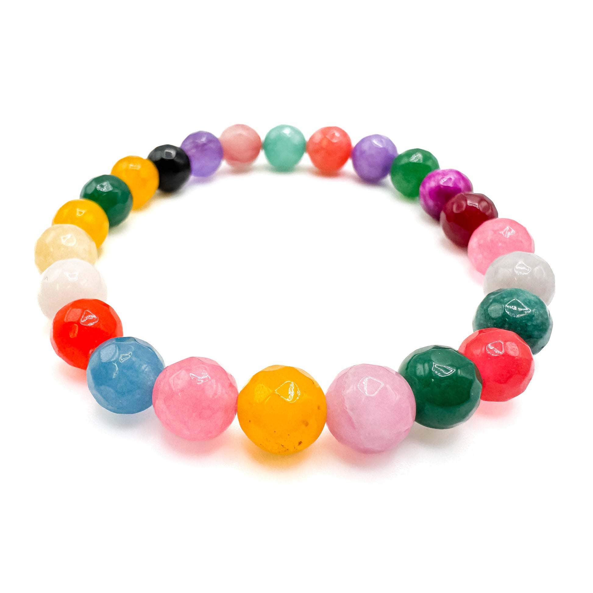 Rainbow faceted jade stretch bracelet