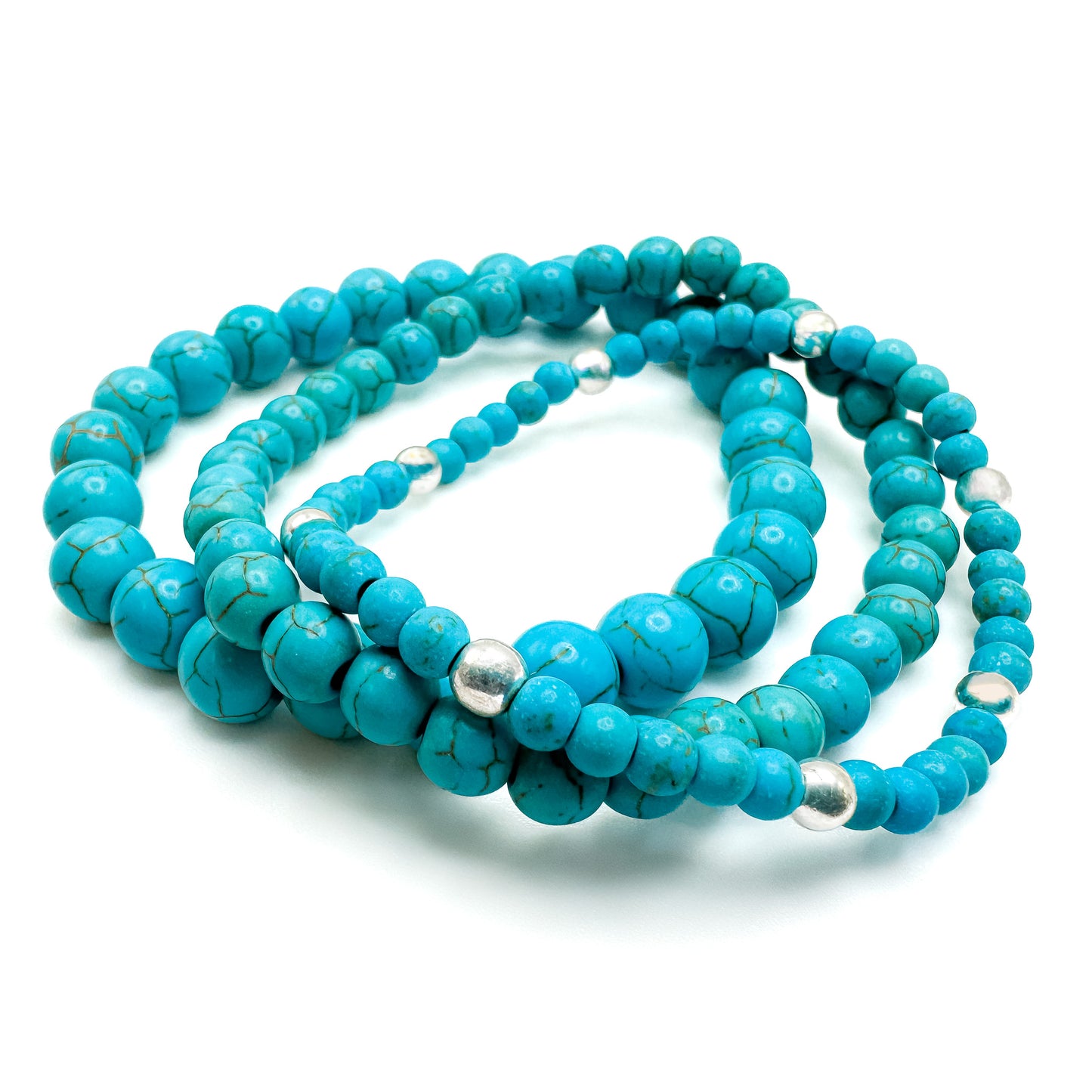 Turquoise silver stretch bracelet set