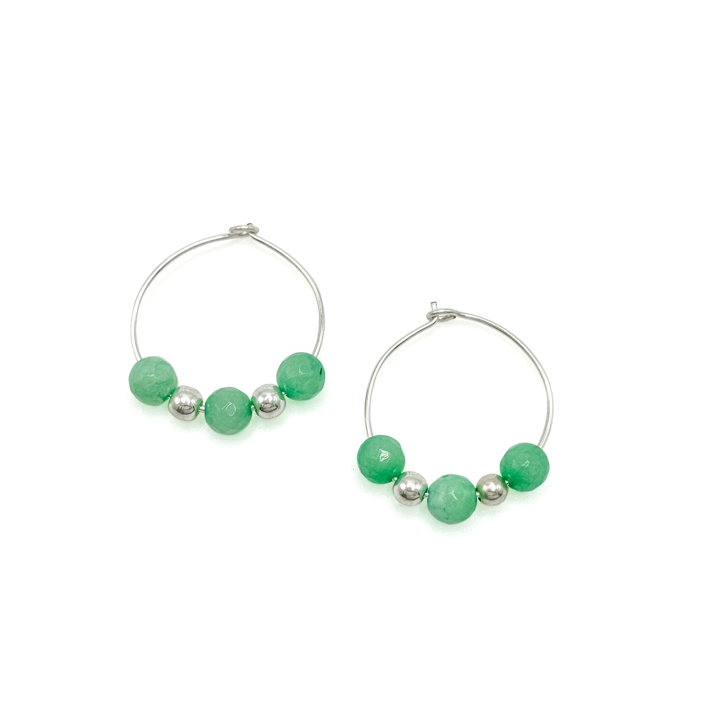 Green agate silver hoop earrings