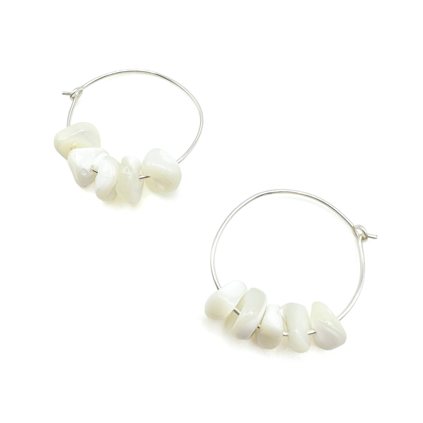 Mother of pearl silver hoop earrings