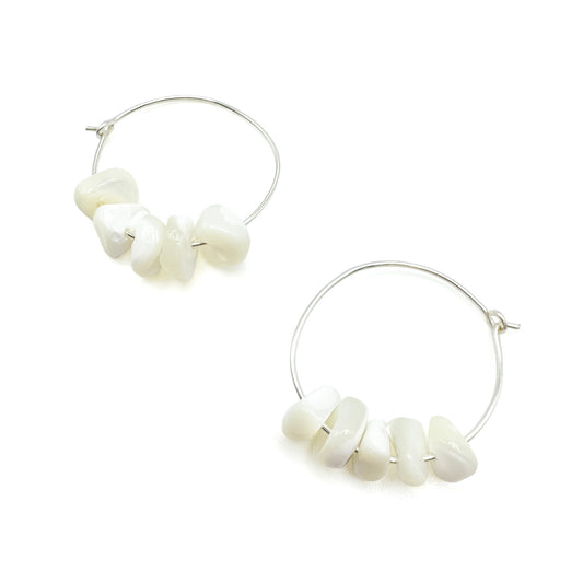 Mother of pearl silver hoop earrings