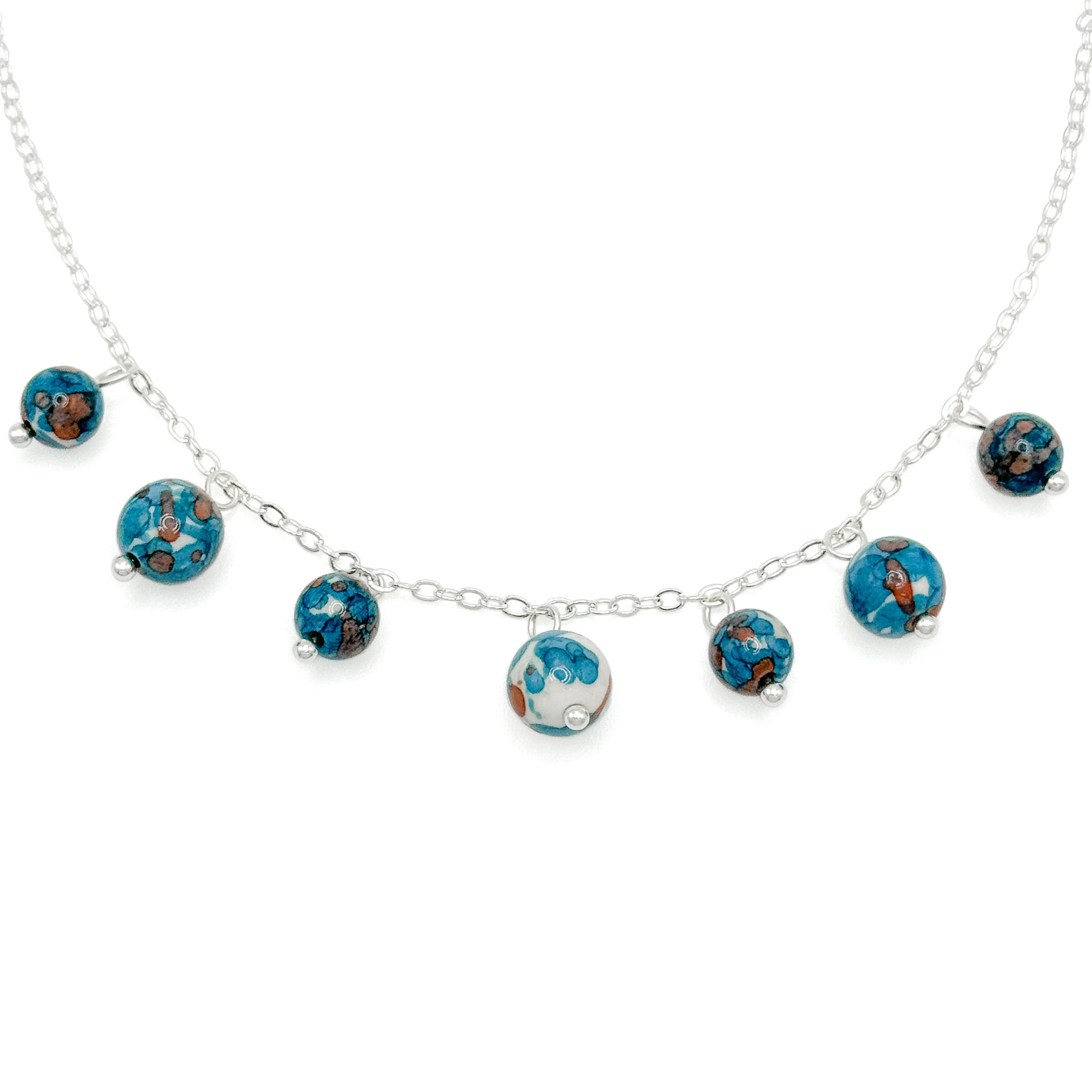 Blue white jasper silver necklace