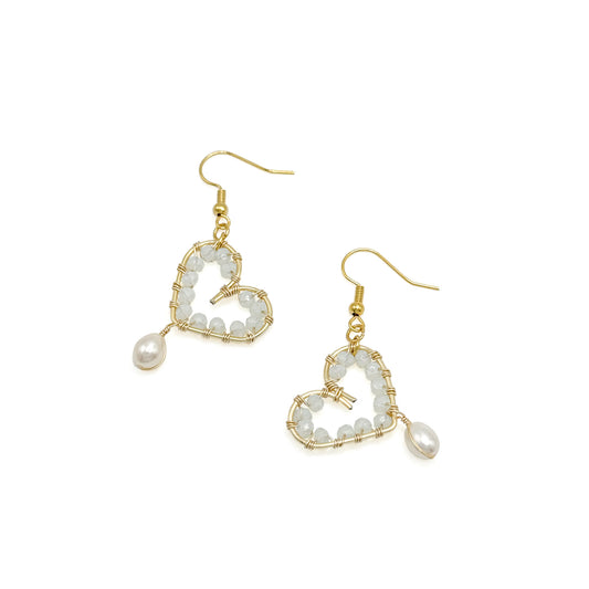 Pearl gold heart Valentine earrings