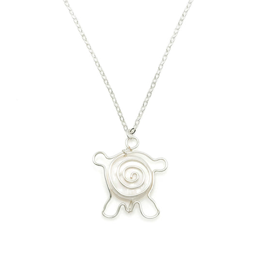Mother of pearl silver turtle necklace