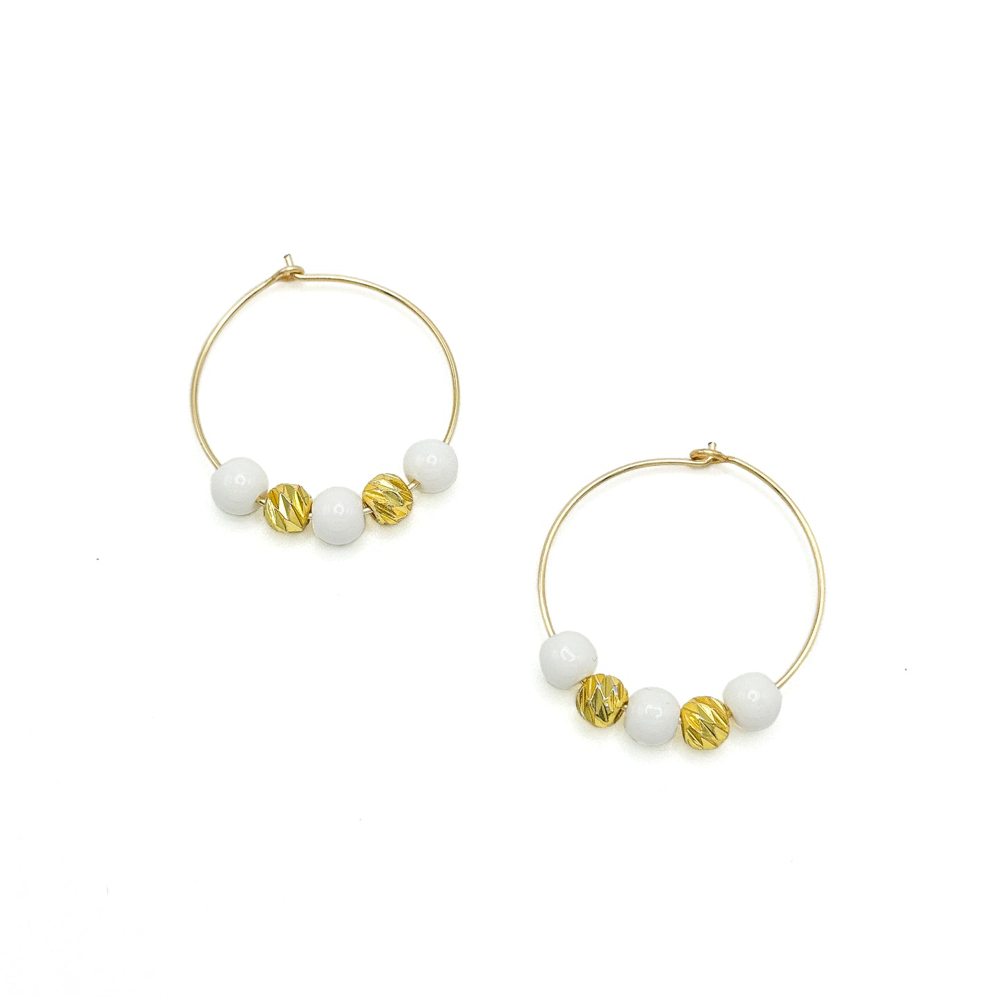 White jade gold hoop earrings