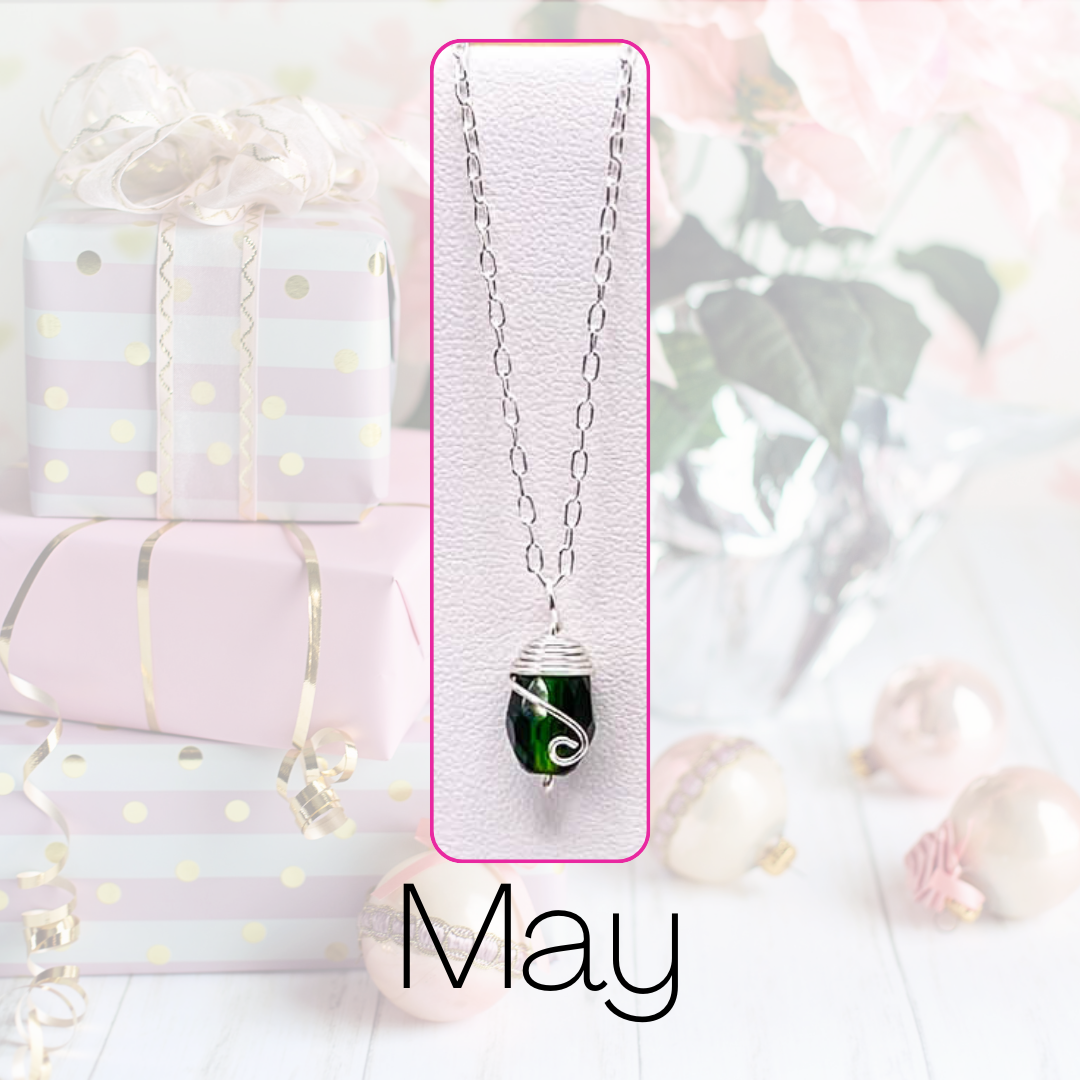 May silver birthstone necklace