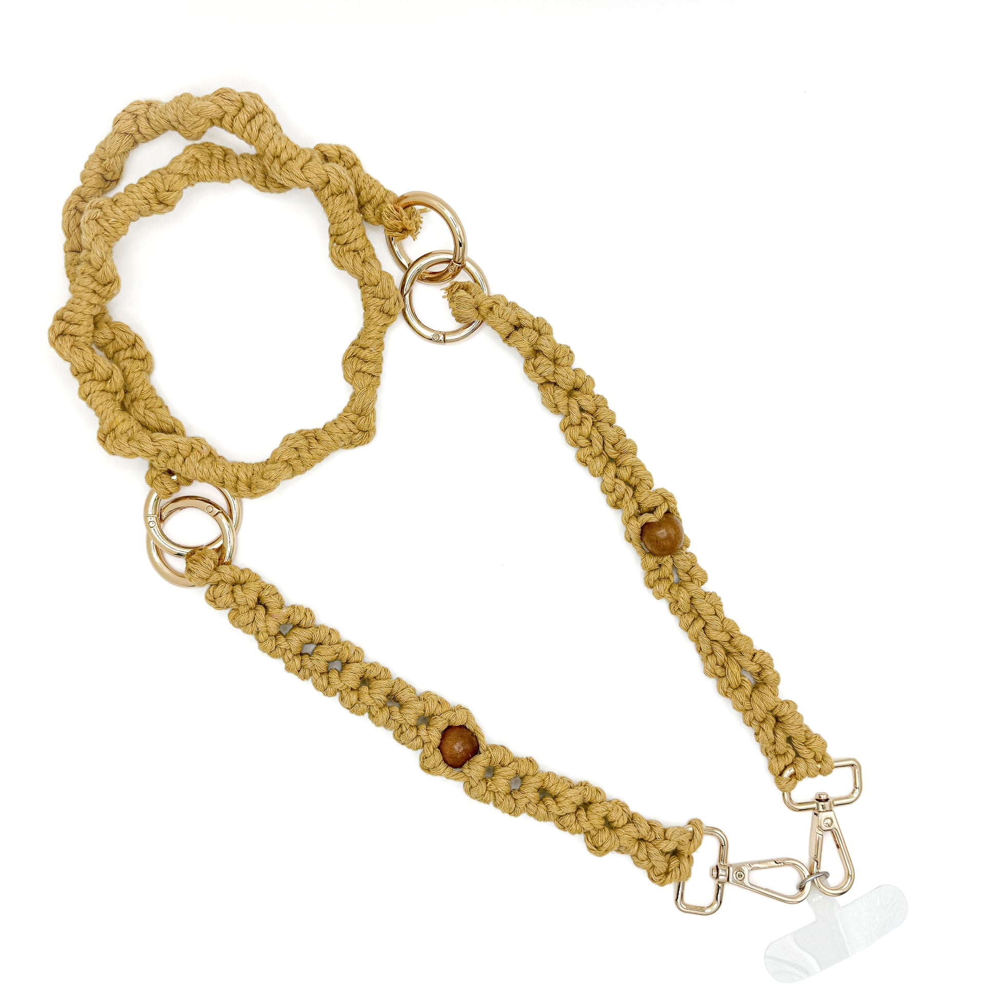 Beige braided gold phone strap