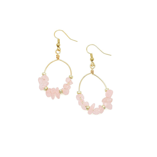 Pink quartz gold Artisan earrings