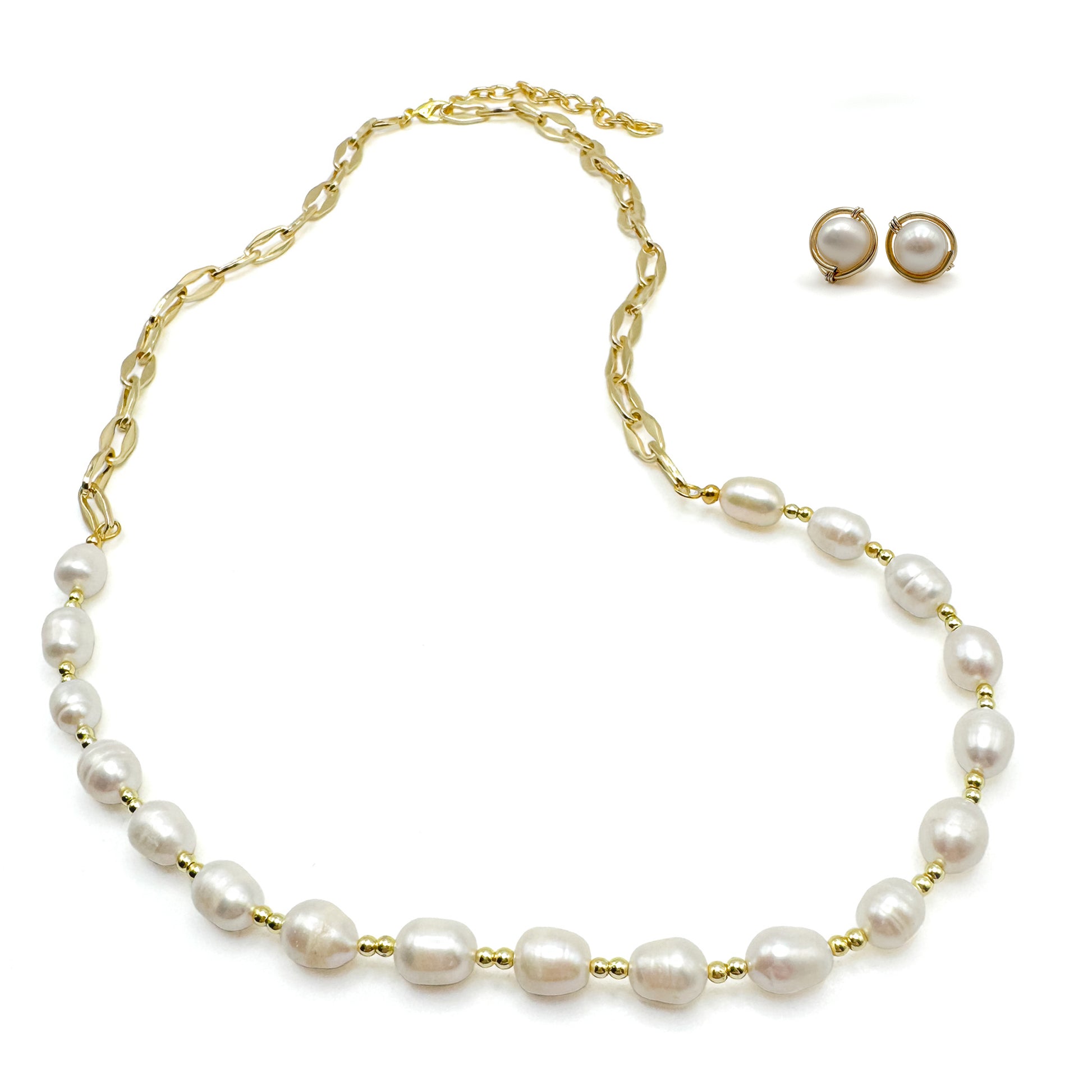 Freshwater pearl chunky gold jewelry set