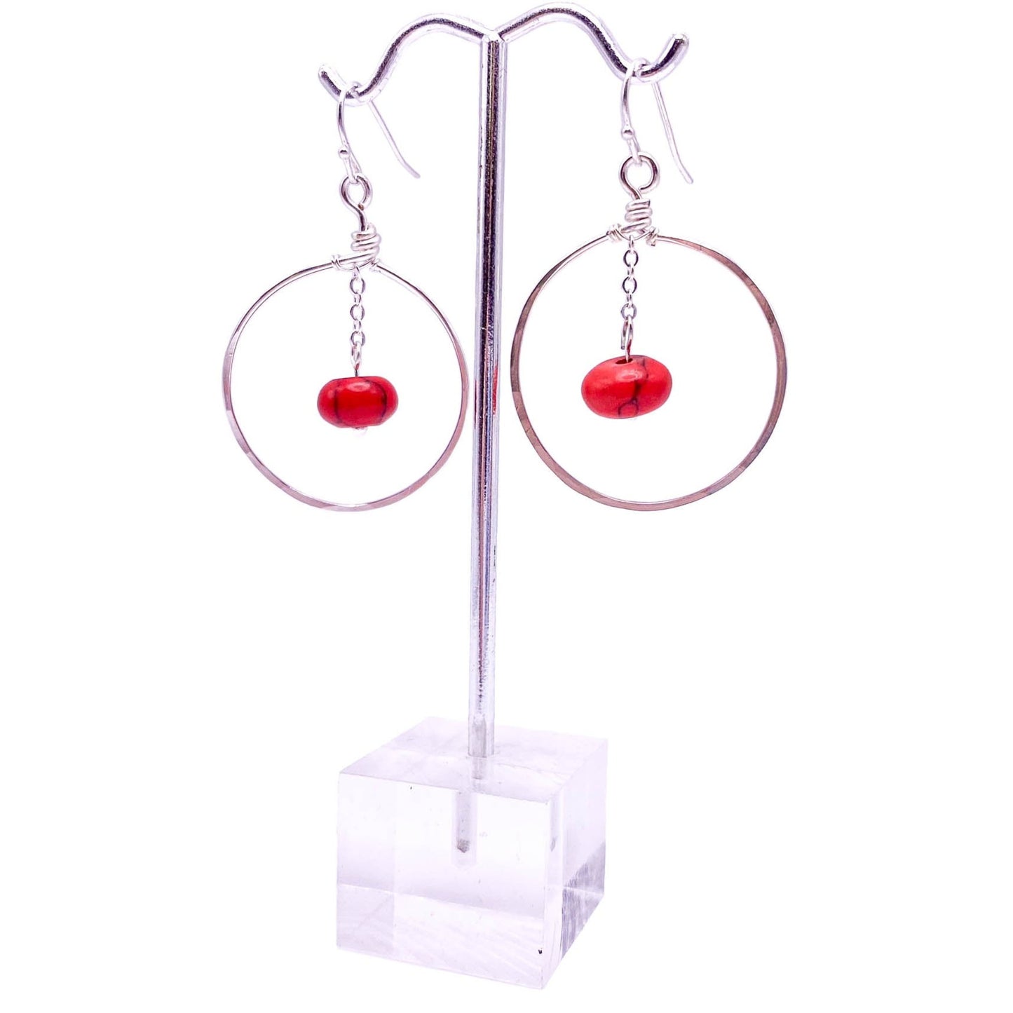 Red turquoise silver Artisan earrings