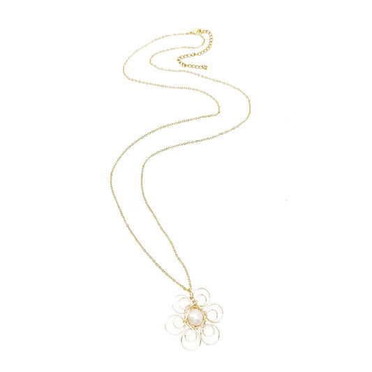 Gold pearl flower Artisan necklace