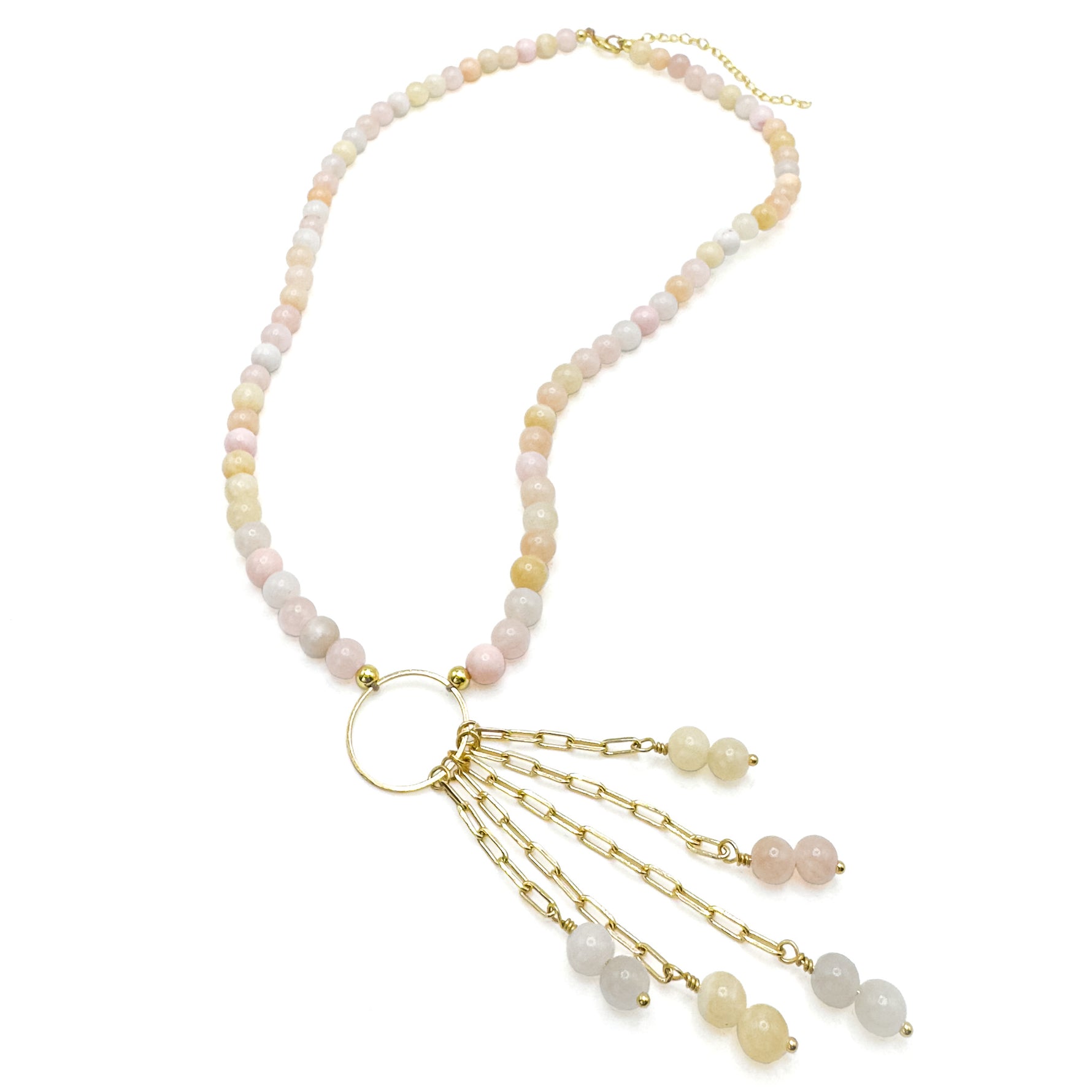 Rainbow pastel agate gold necklace