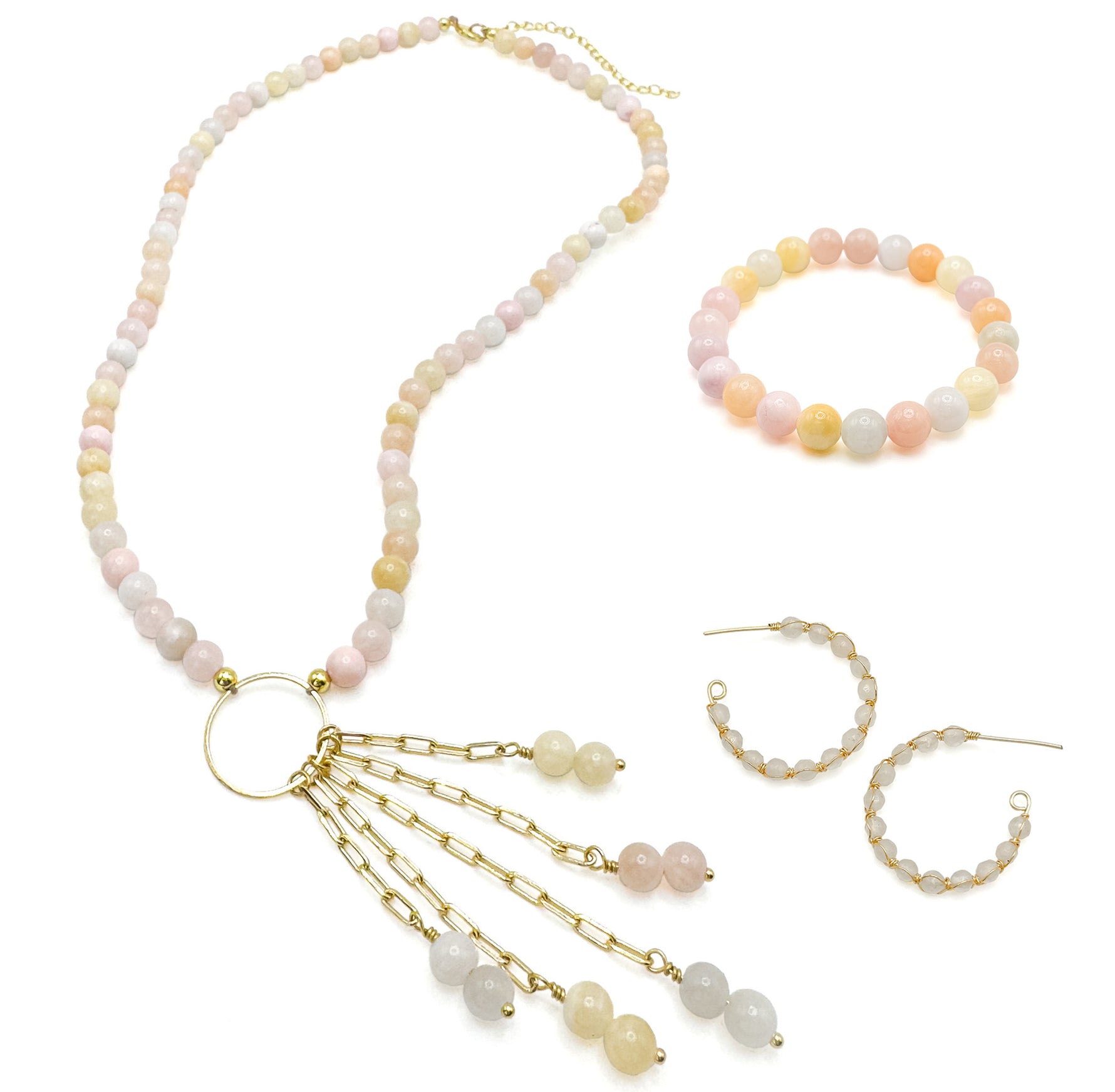 Rainbow pastel agate gold jewelry