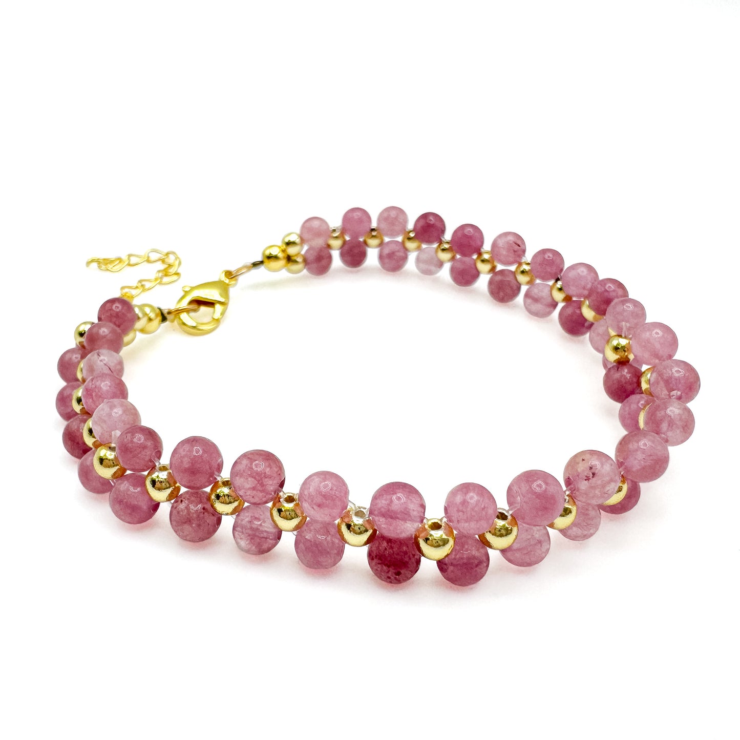 Pink agate gold flower bracelet