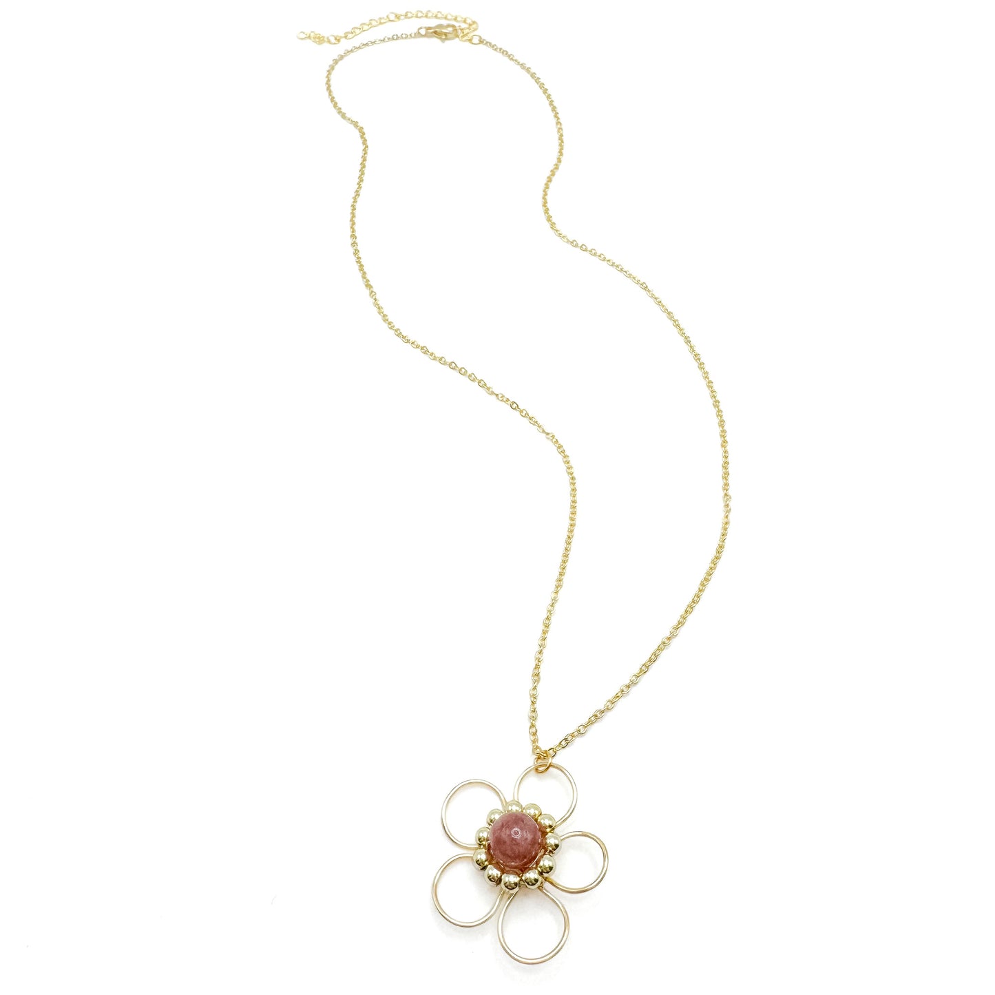 Pink agate gold flower necklace