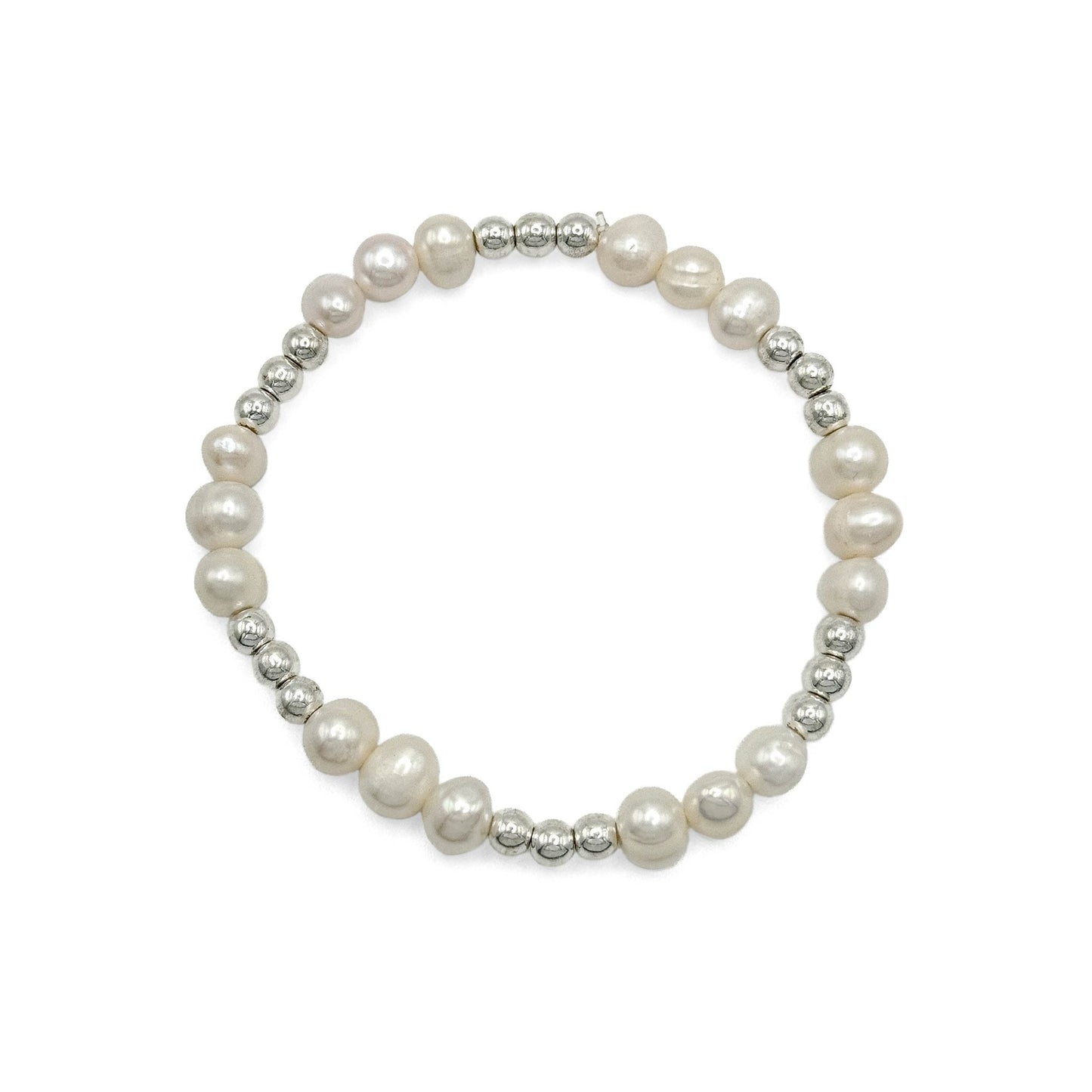 Pearl silver Artisan stretch bracelet