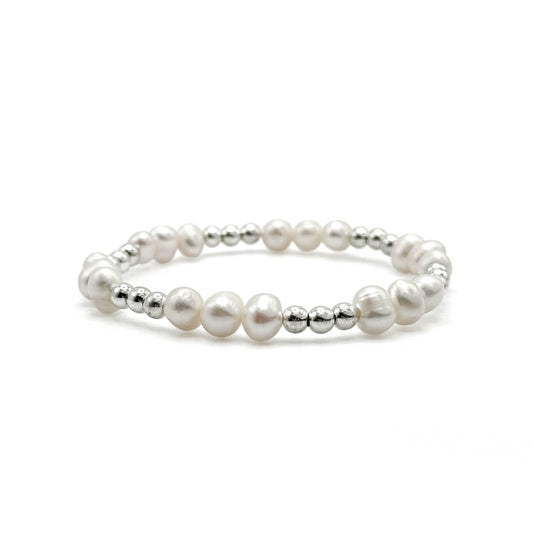 Pearl silver Artisan stretch bracelet