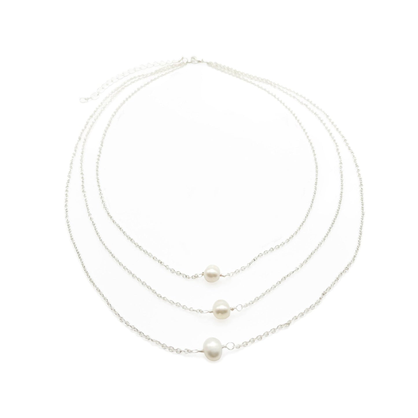 Silver pearl multi-strand necklace