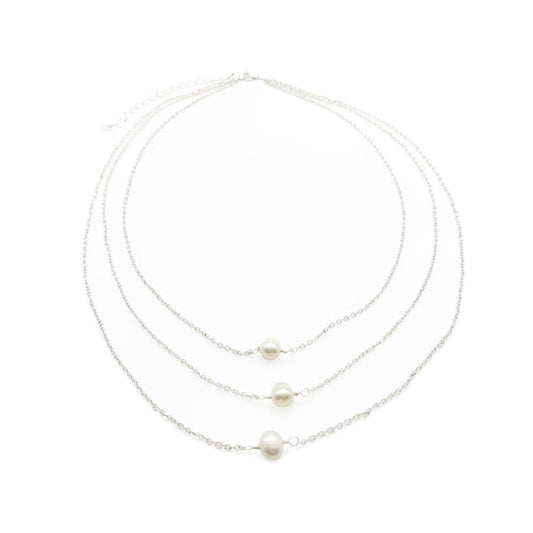 Silver pearl multi-strand necklace