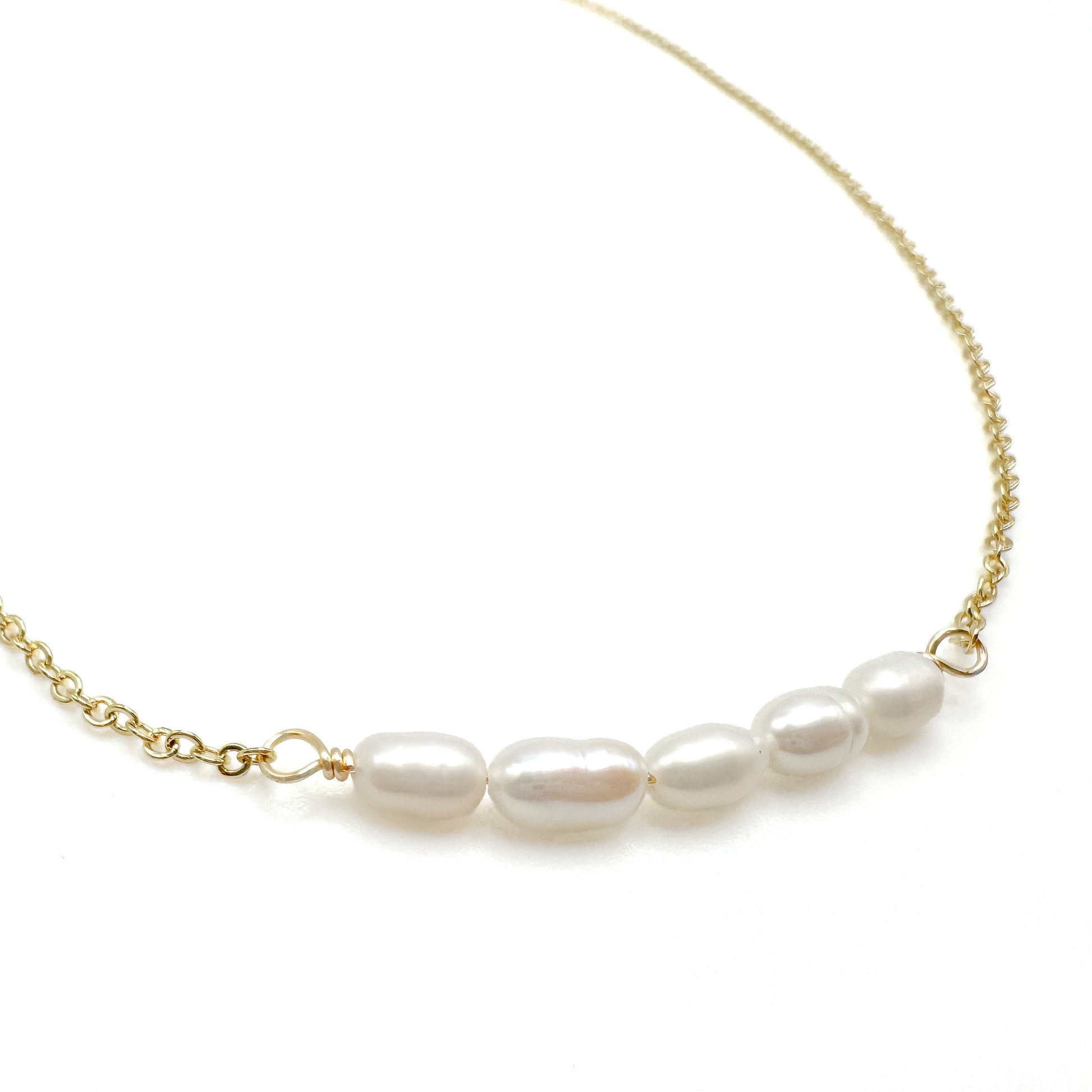 Gold freshwater pearl bar necklace