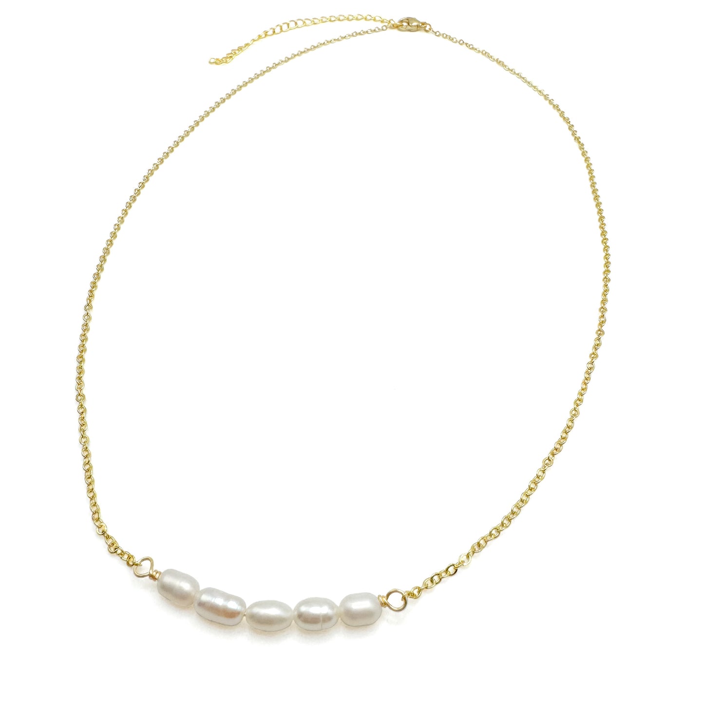 Gold freshwater pearl bar necklace