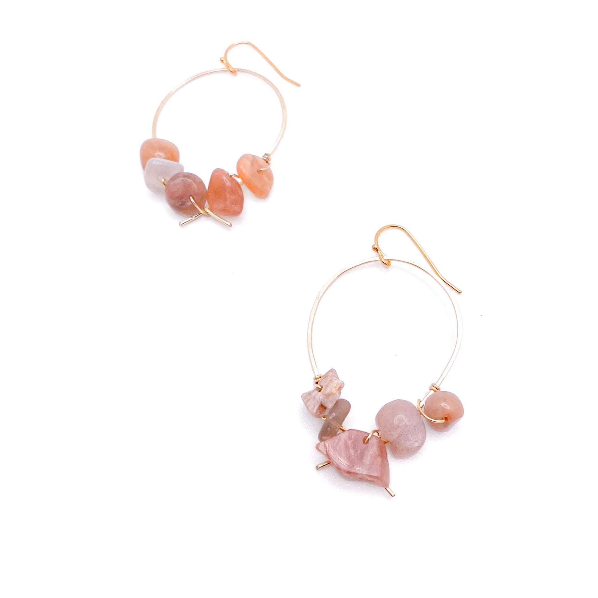 Peach sunstone gold Artisan earrings