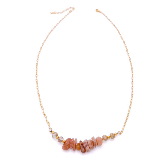 Peach sunstone gold Artisan necklace