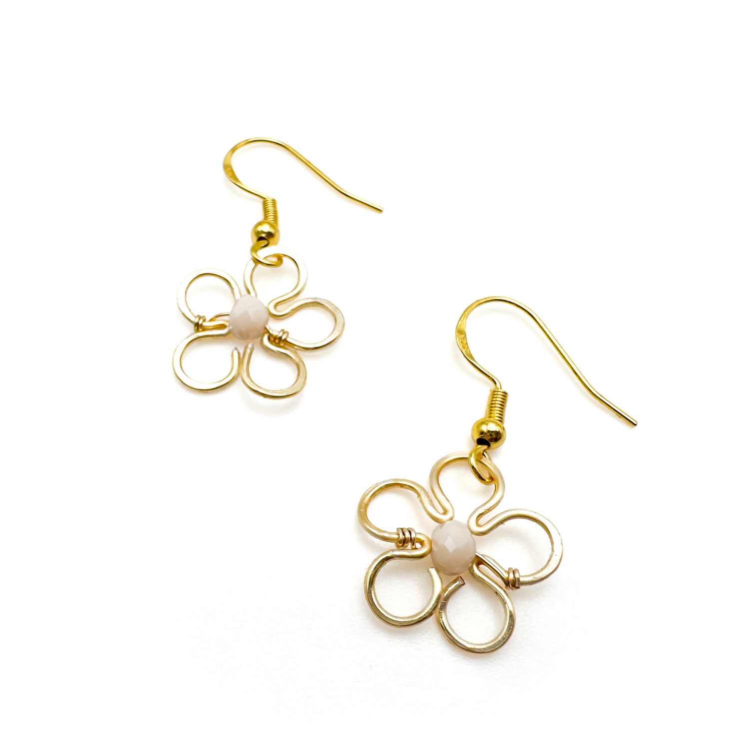 Azalea hammered gold wire flower with crystal center earrings