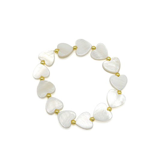 Mother of pearl heart gold stretch bracelet