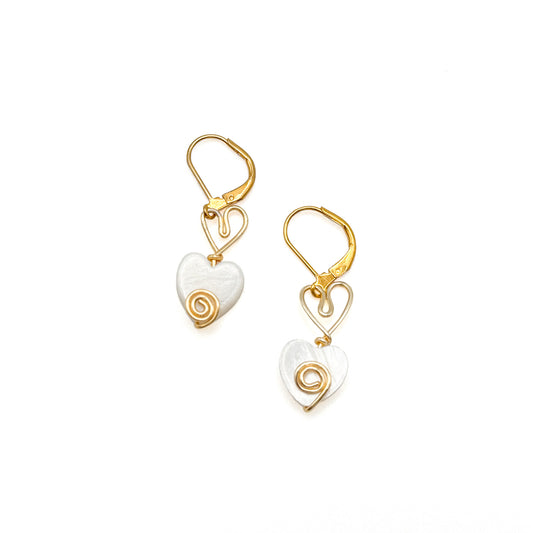 Mother of pearl heart gold earrings