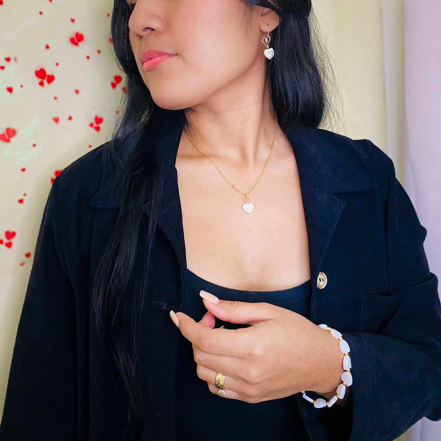 Mother of pearl heart gold jewelry