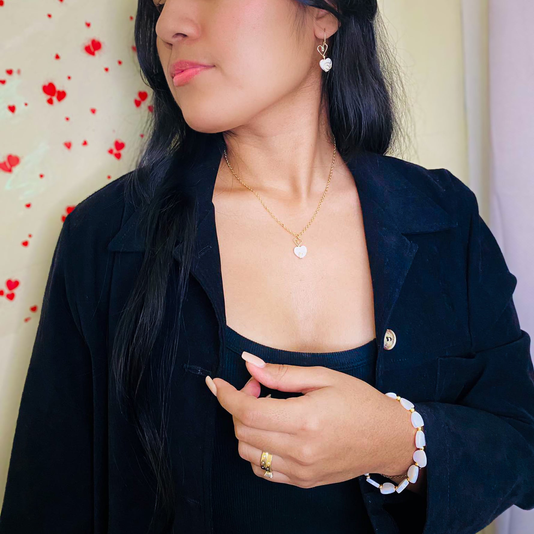 Mother of pearl heart gold jewelry