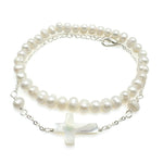 Pearl cross silver bracelet set