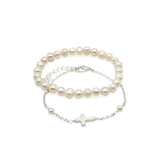 Pearl silver Artisan bracelet set