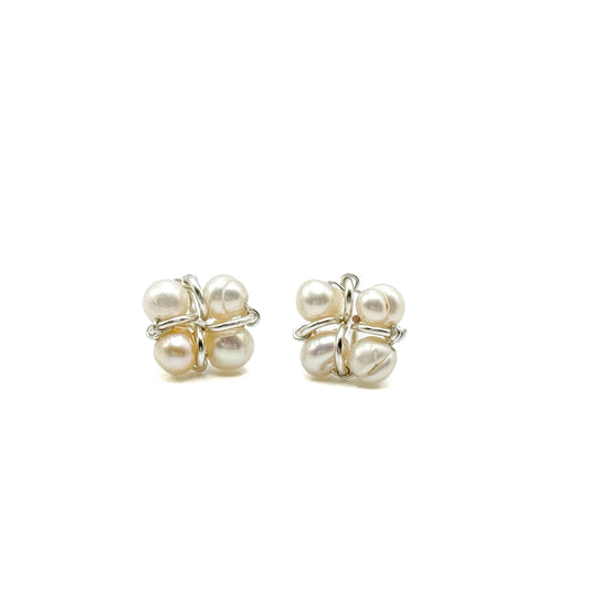 Pearl silver Artisan stud earrings