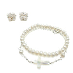 Freshwater pearl silver cross jewelry set