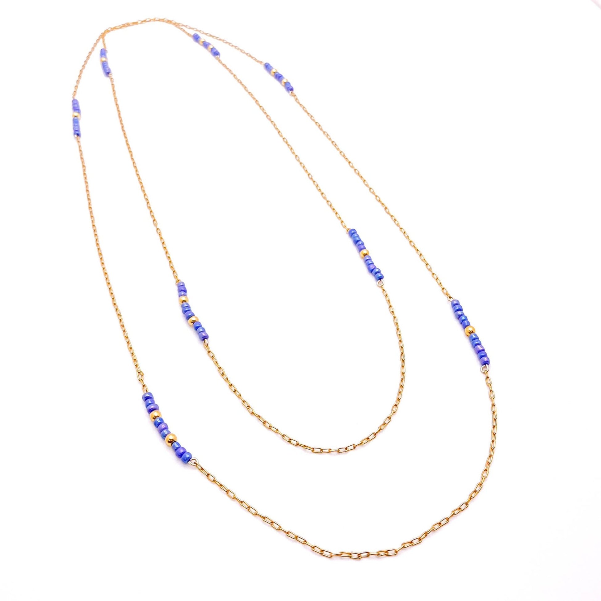 Blue gold long Artisan necklace