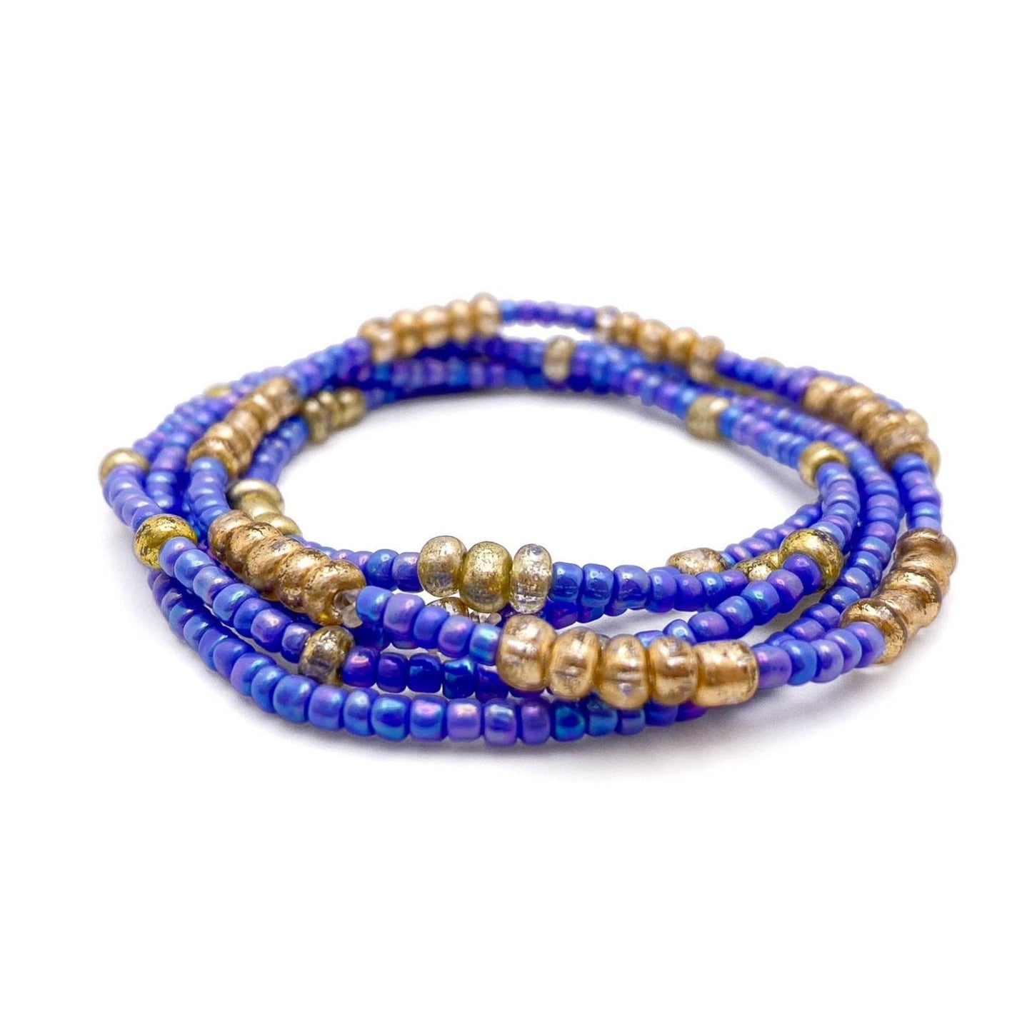 Blue gold stretch bracelet set