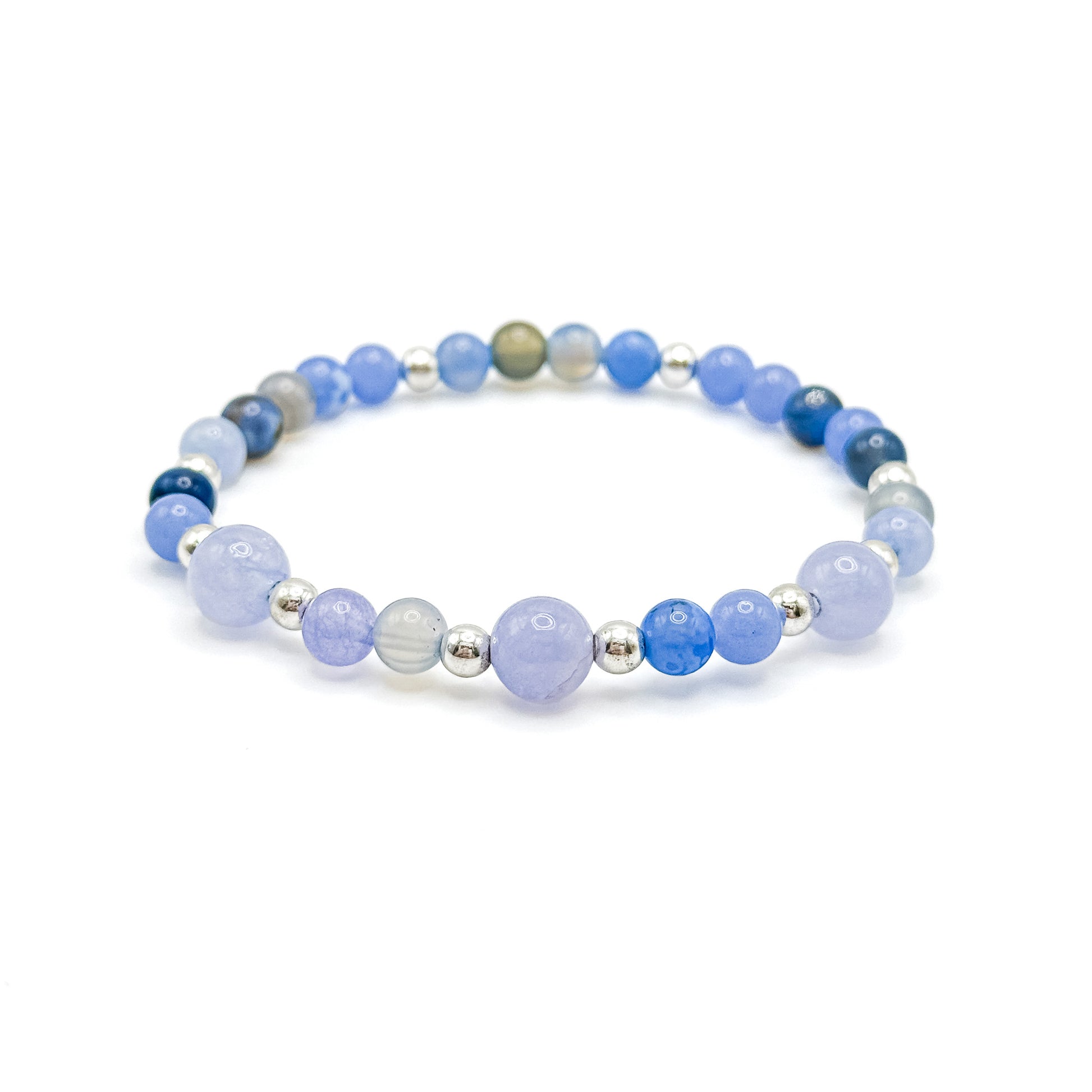 Blue agate silver stretch bracelet