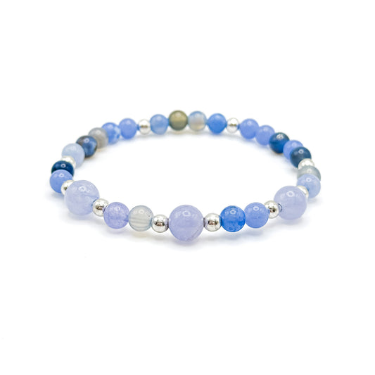 Blue agate silver stretch bracelet