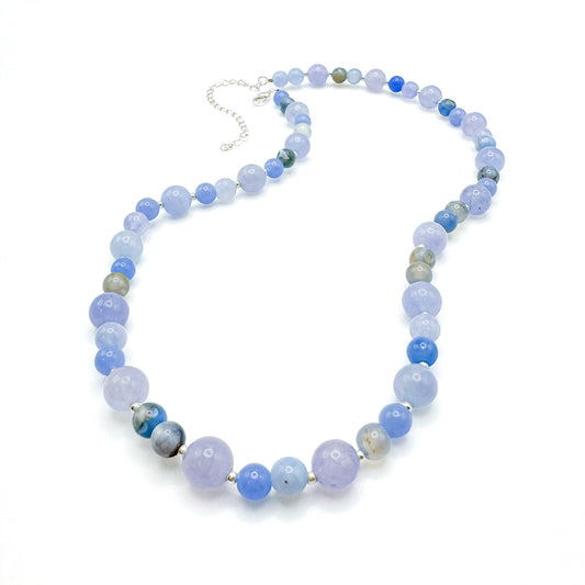 Blue agate silver bead necklace