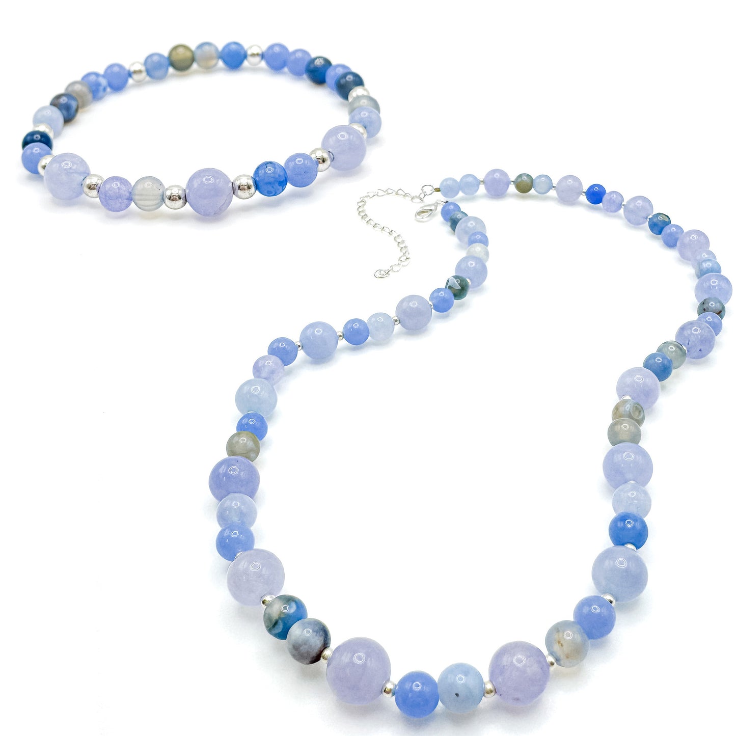 Blue agate bead silver jewelry