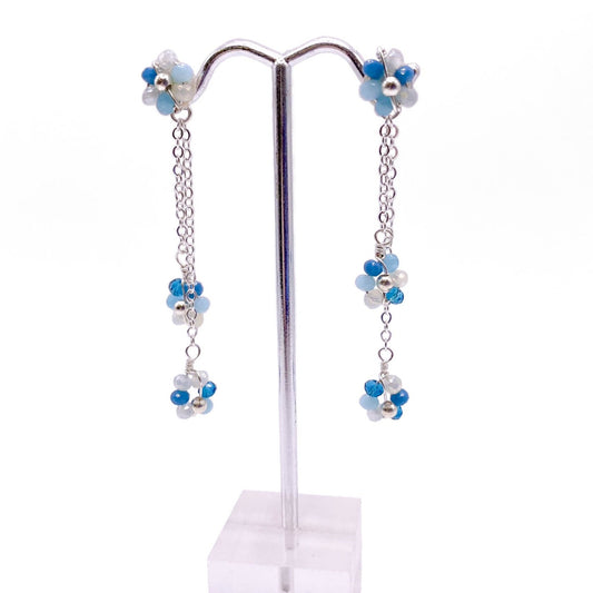 Blue white silver flower earrings