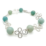 Aquamarine amazonite beaded silver cross bracelet