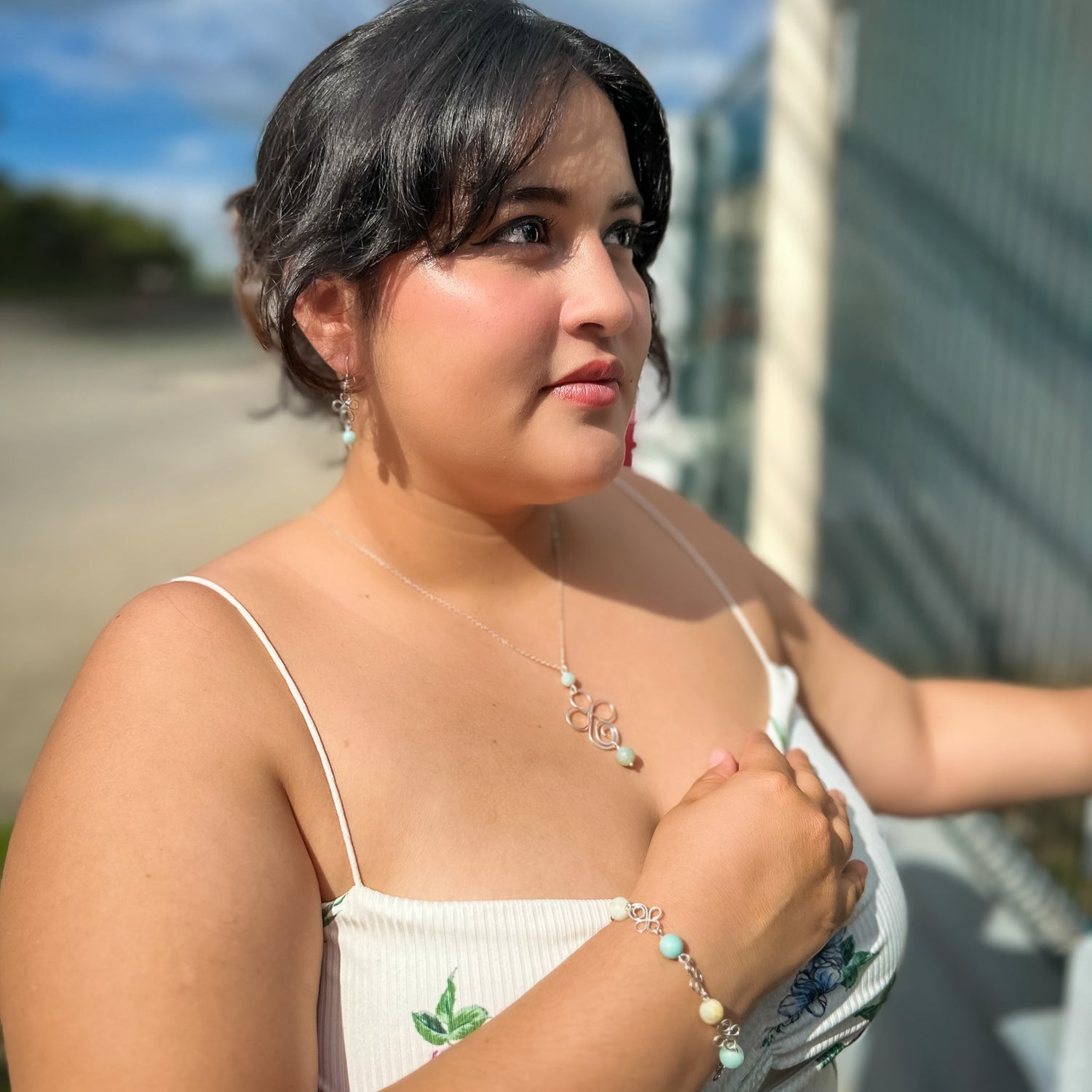 Calvary silver cross and amazonite fishhook earrings