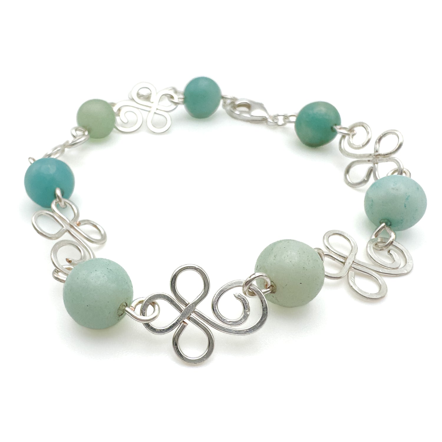Calvary silver cross and amazonite bracelet